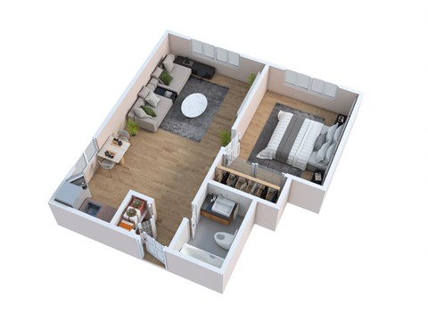 Floor plan for 1 bed, 1 bath, 530 sqft